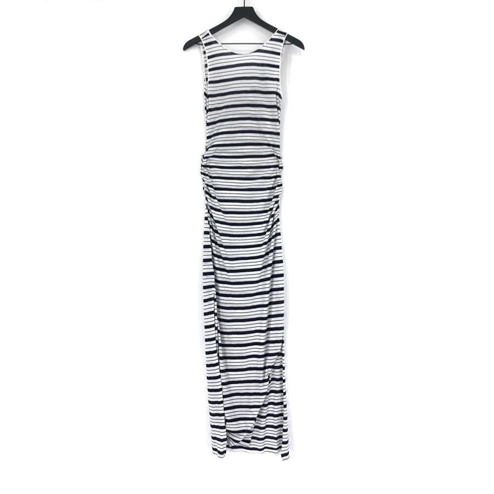 THREE DOTS Striped Maxi Dress White Navy XS